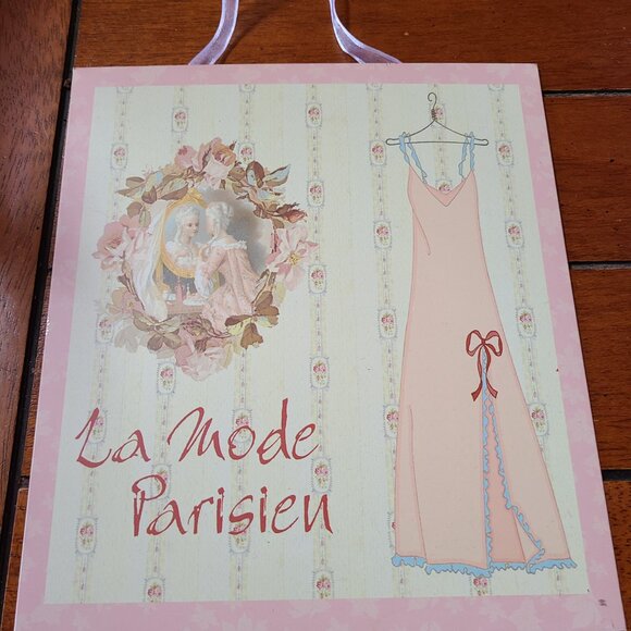 Vintage La Mode Parisian Metal Tin Sign Walk In Closet 9" x 10" Victorian Pink - Picture 4 of 5